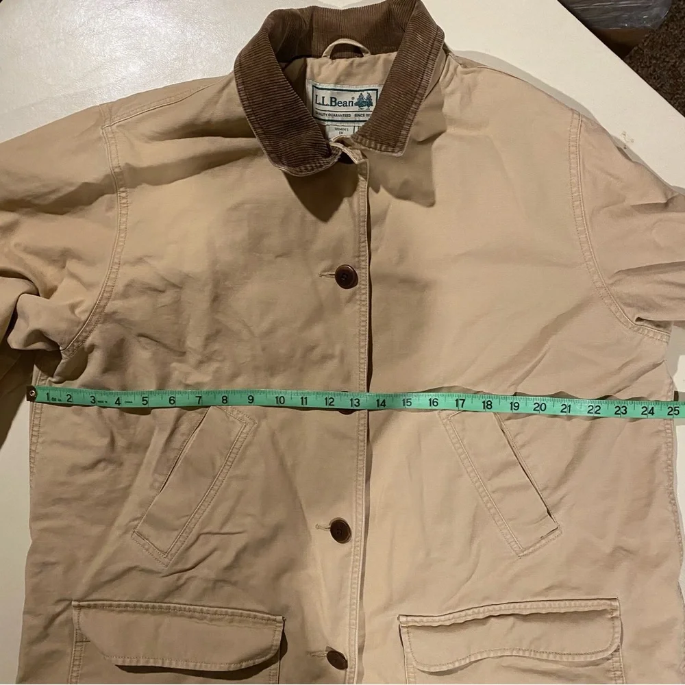 LL Bean Jacket Women’s 1X Tan Canvas Chore Barn Work Field Coat Lined - Picture 3 of 6